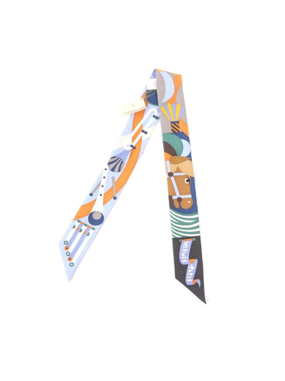 Hermes Parade en Fanfare Silk 100% Brun Bleu Vert Scarf